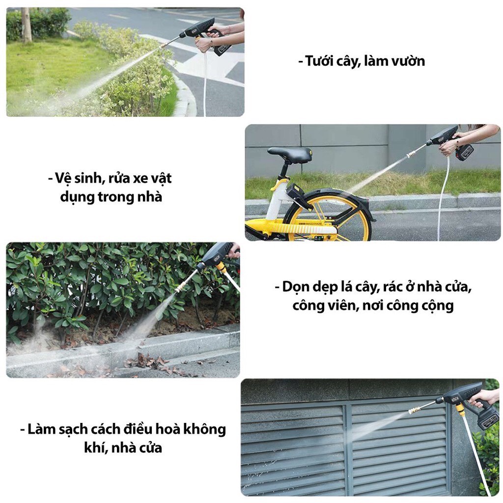 Máy rửa xe pin cầm tay Hitachi 199V xịt rửa điều hòa, sân vườn - 3 chế độ, pin sạc tiện ích