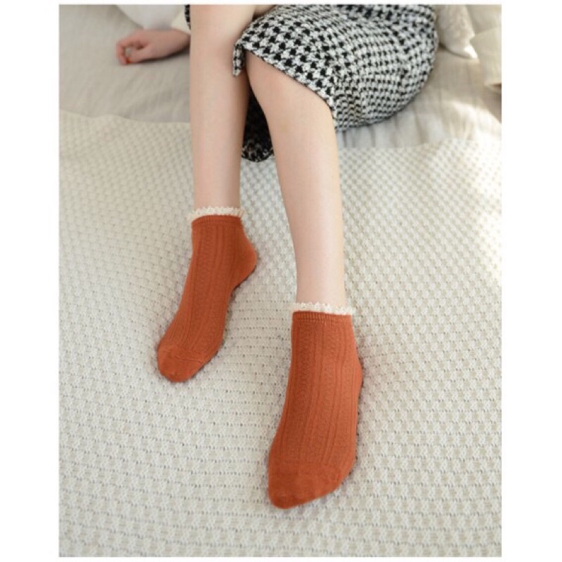 Tất nữ cổ ngắn vintage nhún bèo phong cách Hàn Quốc xinh xắn dễ thương nhiều màu