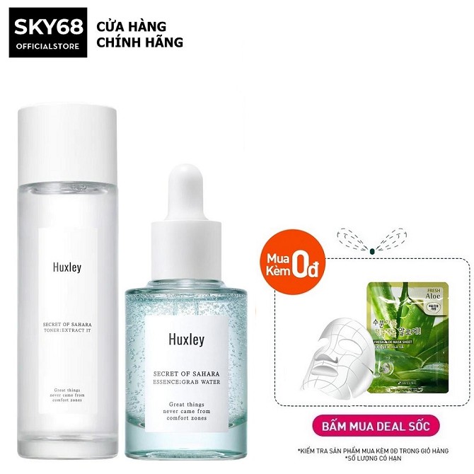 Combo Cấp Ẩm Sâu, Làm Mát, Dưỡng Trắng Da Chiết Xuất Từ Xương Rồng Huxley ( Toner 120ml + Serum Grab Water 30ml )