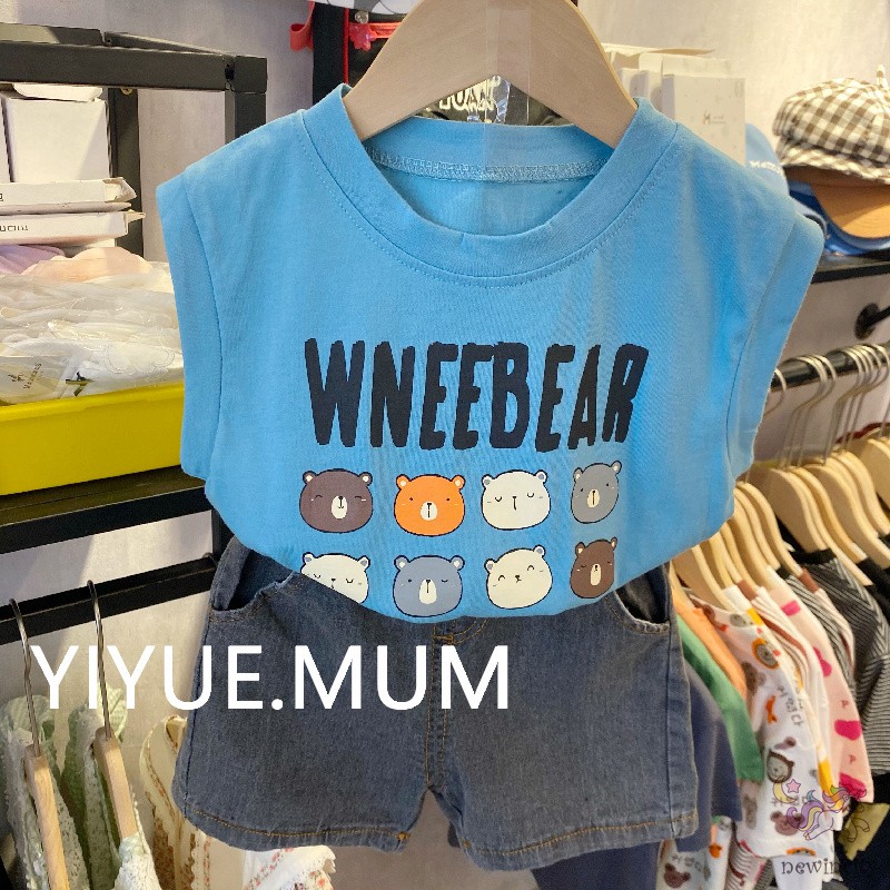 Bộ Áo Không Tay + Quần Ngắn In Hoạt Hình Phong Cách Hàn Quốc Thời Trang Mùa Hè Cho Bé Trai