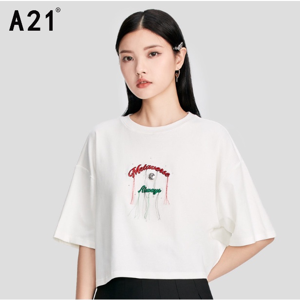 Áo thun A21 tay ngắn cổ tròn dáng rộng sáng tạo thời trang mùa hè cho nữ