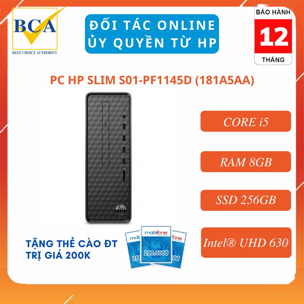 Máy tính để bàn PC HP Slim S01-pf1145d (Core i5/ RAM 8GB/ SSD 256GB/ Intel® UHD 630) - 181A5AA