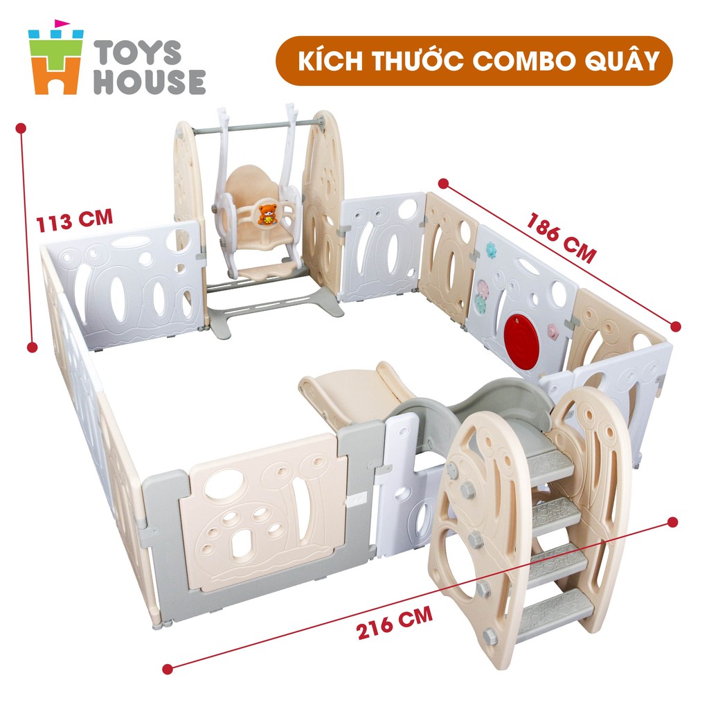 Combo Quây bóng nhà banh, cầu trượt, xích đu liên hoàn hình ốc sên Toys House 19004, đồ chơi vận động cho bé