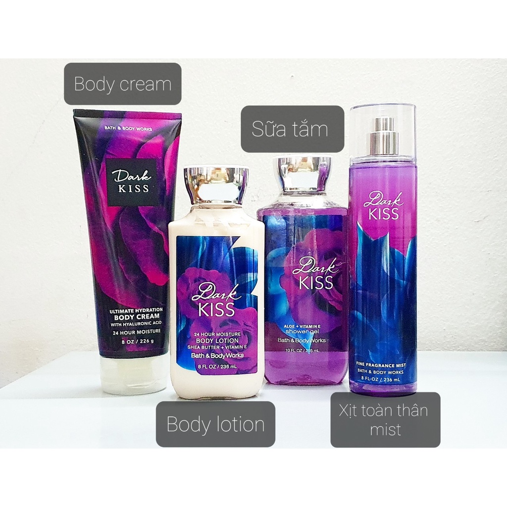 Sữa Tắm, dưỡng thể, xịt thơm mùi Dark Kiss hãng Bath Body Works từ Mỹ