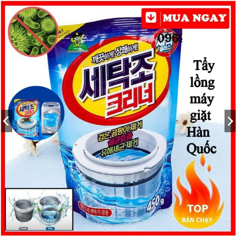 Bột tẩy lồng máy giặt Hàn Quốc 450g - Gói vệ sinh lòng máy giặt công nghệ mới diệt khuẩn - Viên tẩy vệ sinh lồng giặt