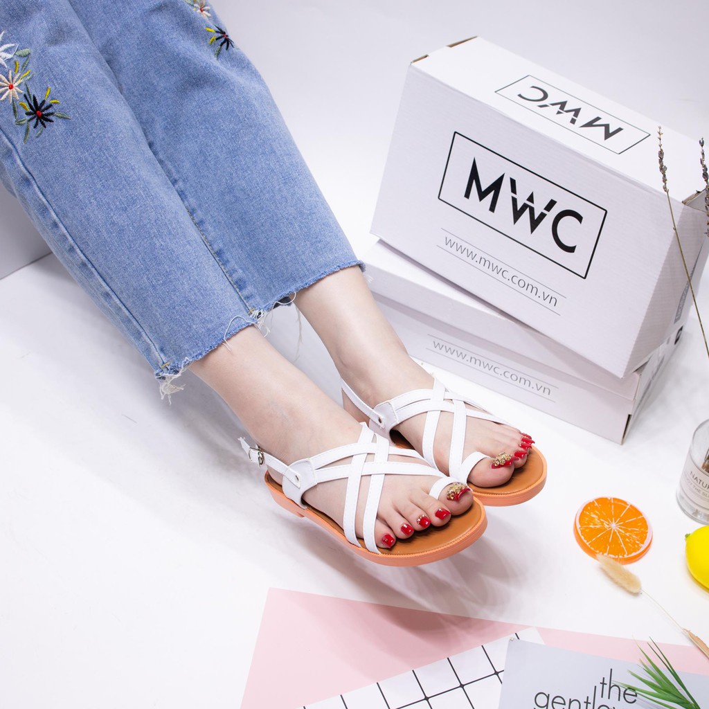 Giày Sandal Nữ MWC Đế Bệt Xỏ Ngón Quai Dây Chéo Siêu Xinh Siêu Hot NUSD- 2612