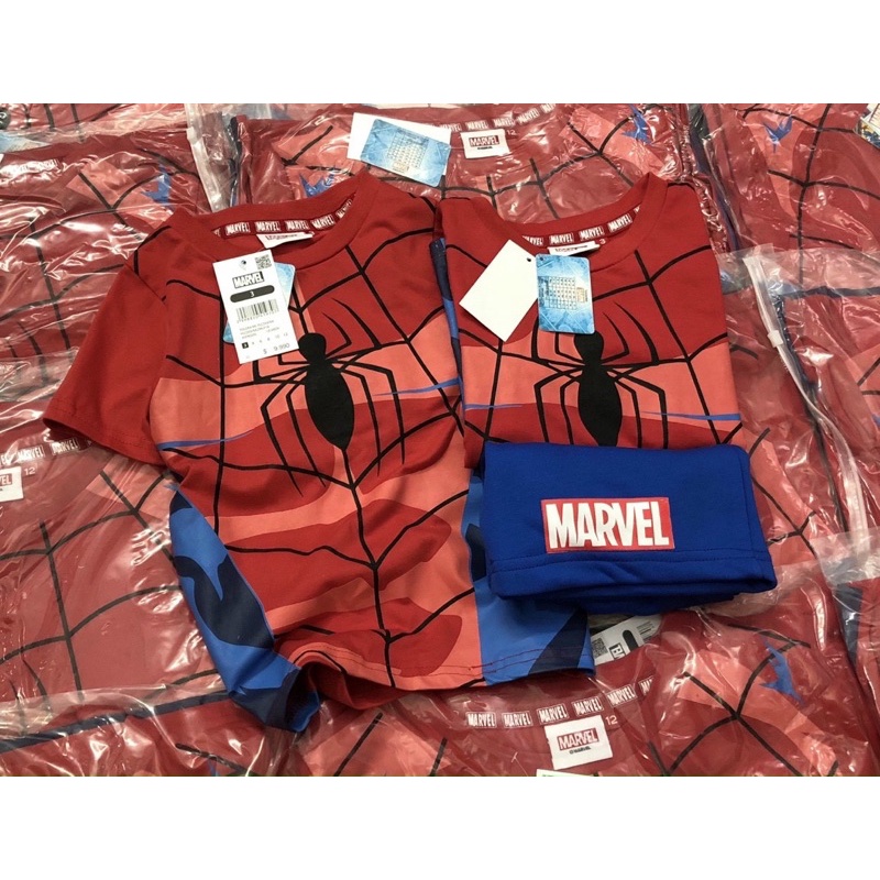 Set áo cotton kết hợp quần da cá Spider Marvel cho bé trai dư size từ 14-38 cân