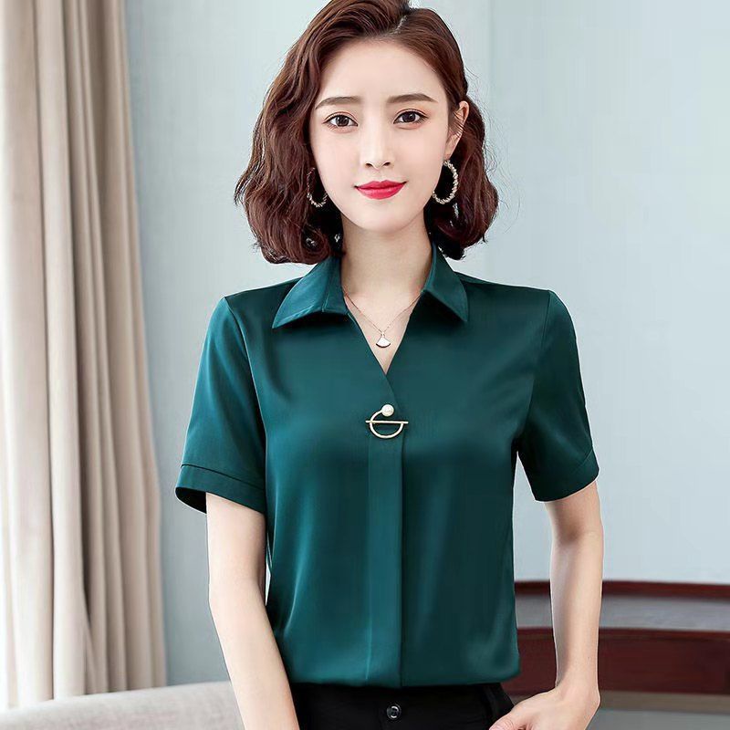 Áo chiffon tay ngắn cổ chữ V dáng rộng thời trang mùa hè dành cho phụ nữ trung niên