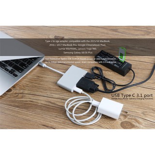 Cáp chuyển đổi USB Type c sang VGA, USB 3.0, USB C ( USB Type c to VGA )