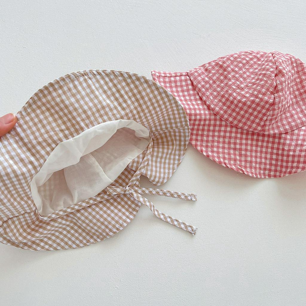 Áo liền quần Cotton Kẻ SọC Caro + Mũ Cho Bé GáI