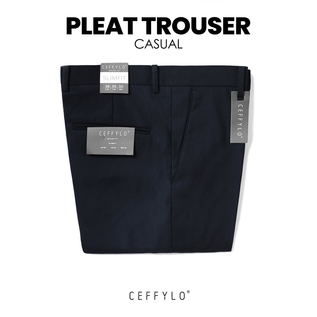 Quần âu Nam trơn Xanh Đậm dáng ôm Công Sở CEFFYLO Chất Liệu Cotton Cao Cấp