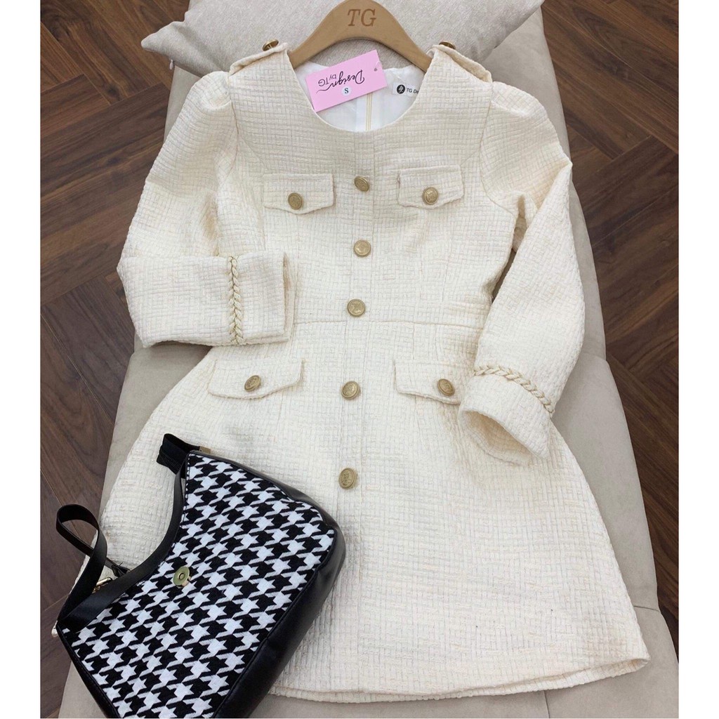 [Aimee Clothing] Váy dạ Tweed trắng hàn quốc thiết kế chất liệu dạ dày dặn 2 lớp