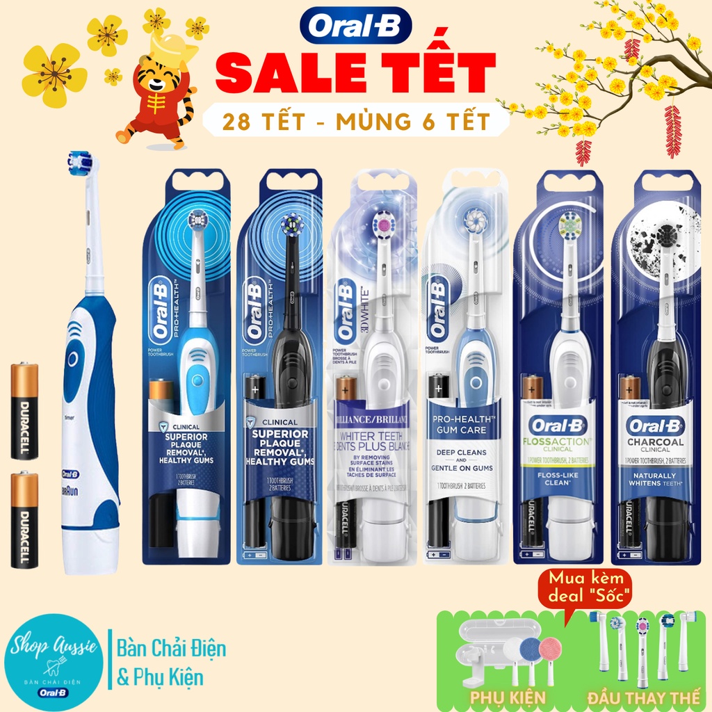 Bàn Chải Pin Oral-B Clinical - Nhều loại đầu - Dùng Pin AA - Hẹn giờ 2 phút