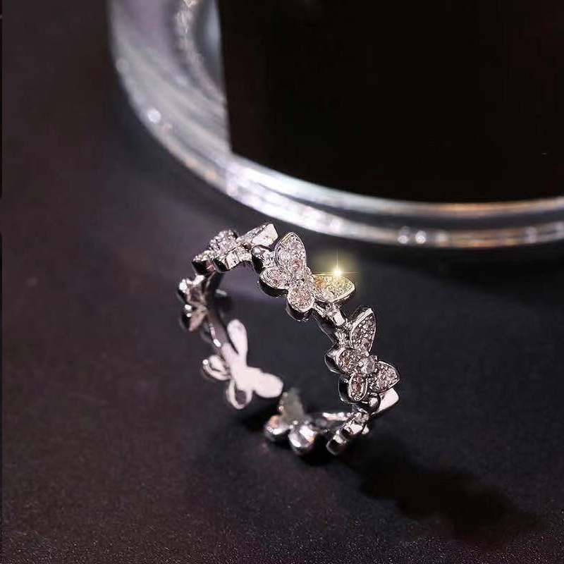 Nhẫn Mạ Bạc Hình Bướm Đính Đá Zircon Thời Trang Hàn Quốc