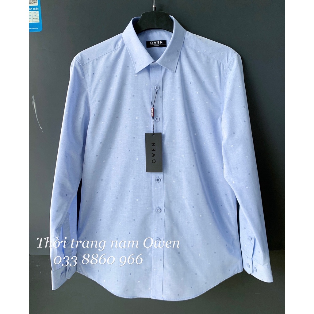 OWEN - Áo sơ mi dài tay Owen Slimfit chất lô hội mềm mịn màu xanh in họa tiết 22943