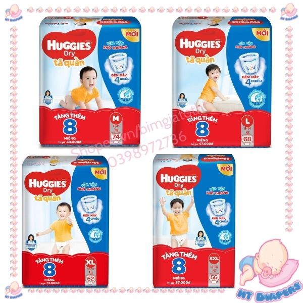 Tã Quần Huggies Full Size M74, L68, XL62, XXL56, M54, L48, XL42, XXL38