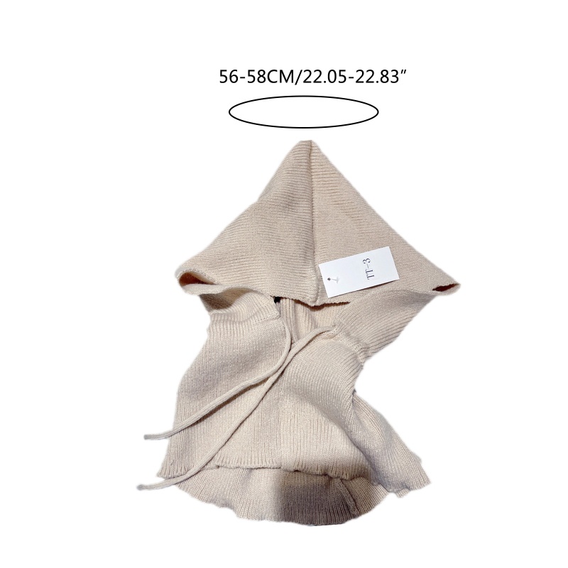 Yếm Len Trùm Đầu 2 Trong 1 Giữ Ấm Cổ Màu Trơn Phối Dây Rút