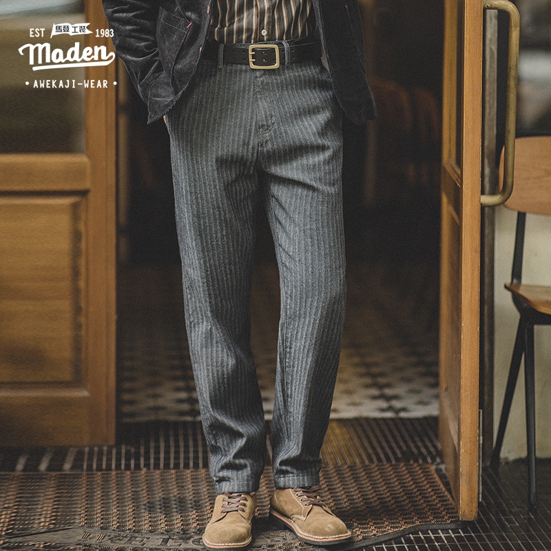 Quần Jean Thẳng Retro Dành Cho Nam, Quần Dài Sọc Kaki Vintage Dành Cho Doanh Nhân Tuổi Teen, Phong C