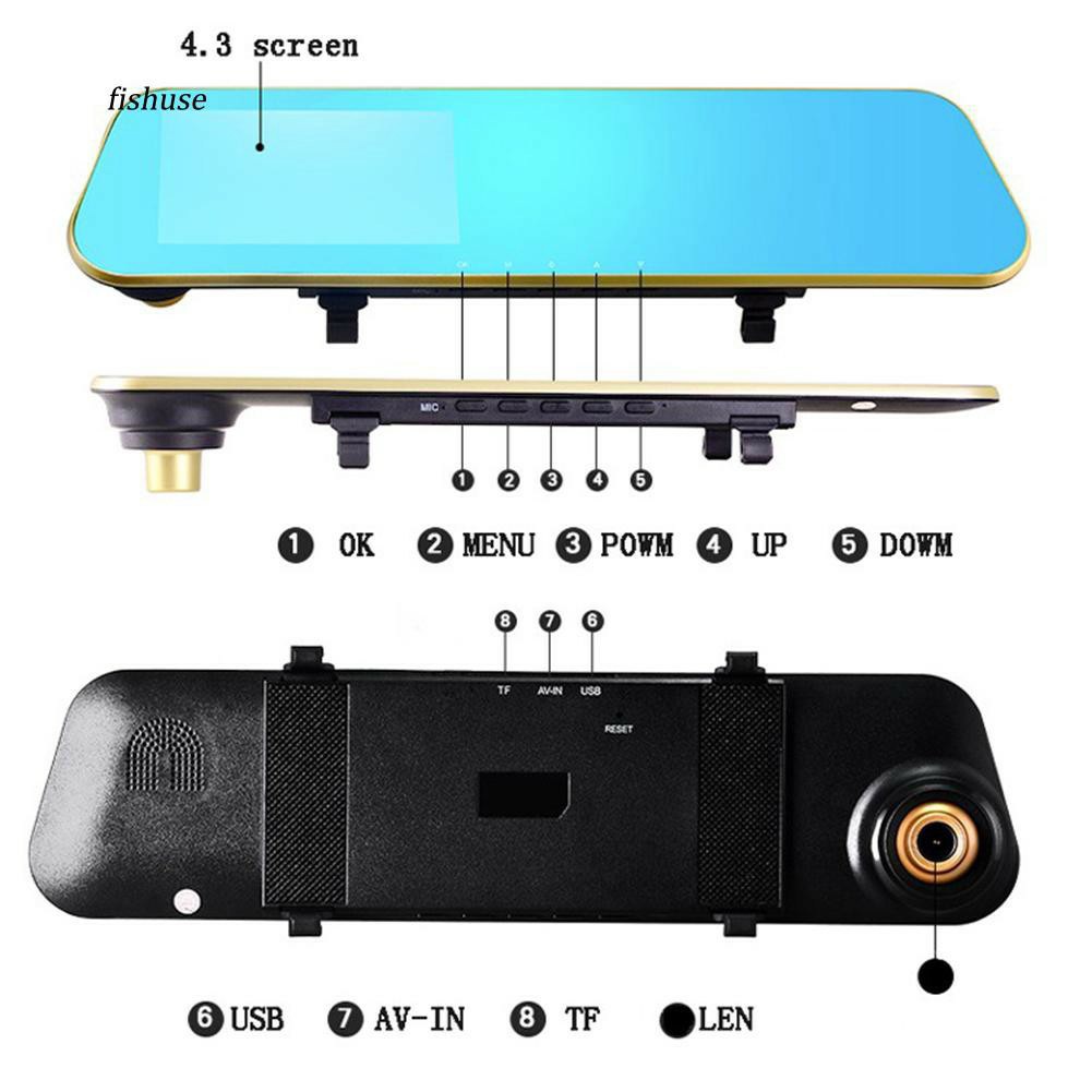 Gương chiếu hậu tích hợp camera hành trình 4,3 inch siêu nét + Tặng kèm thẻ nhớ 16GB