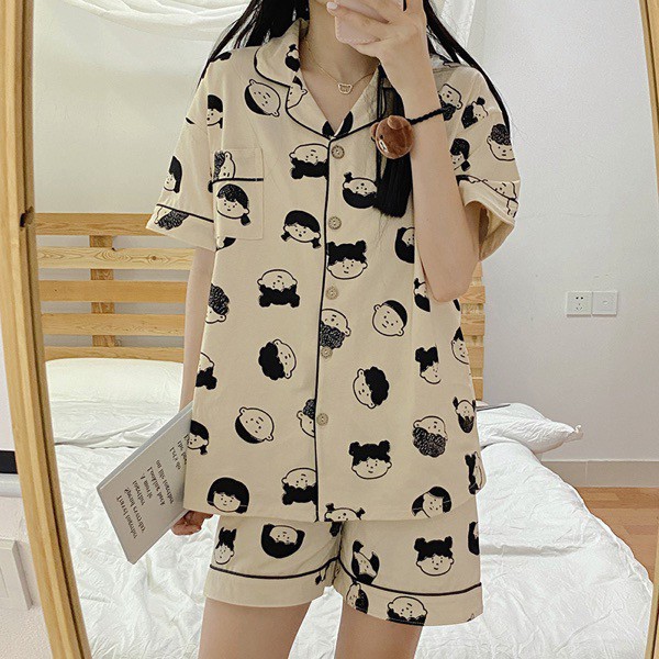 Bộ ngủ pijama mặt bé trai bé gái cute vải cotton