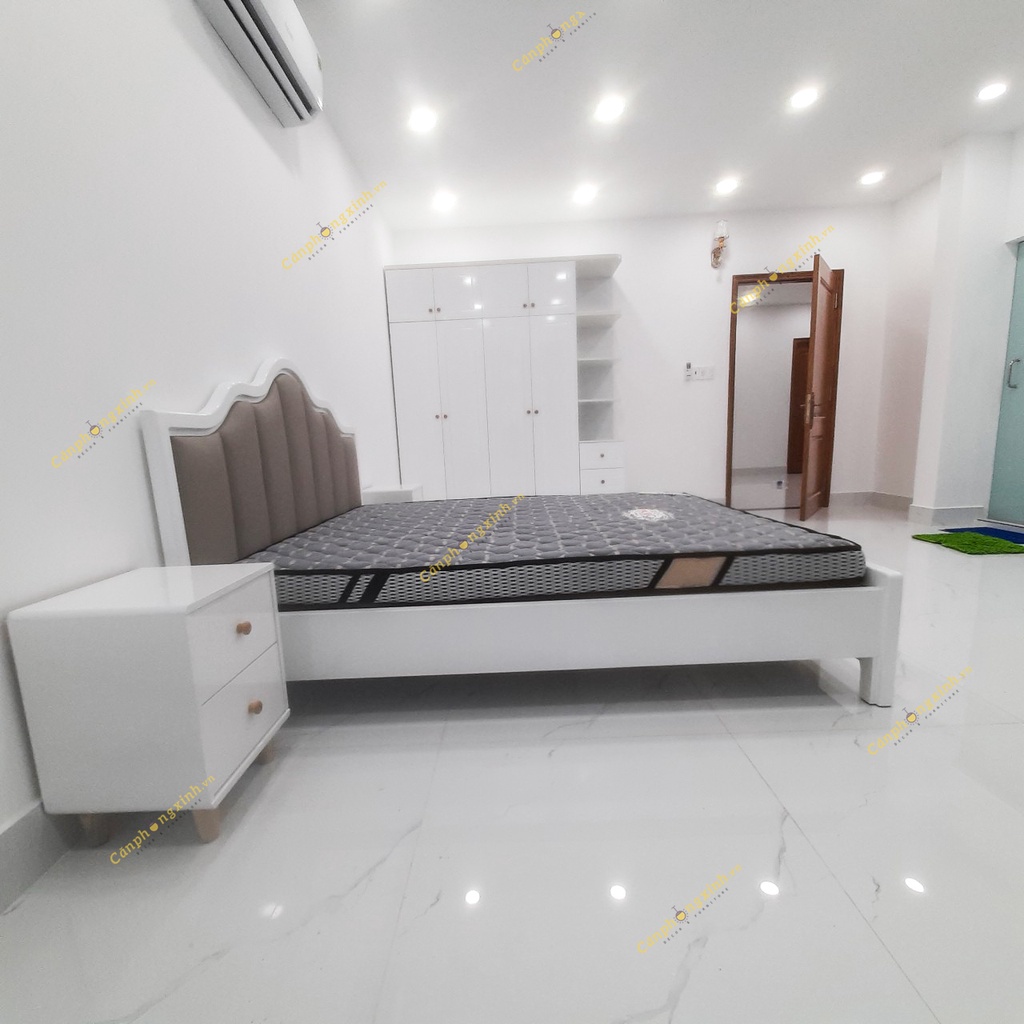 Giường ngủ Trắng sơn 2K, boc nệm tân cổ điển gỗ cn MDF 2 hộc kéo CPX-G51