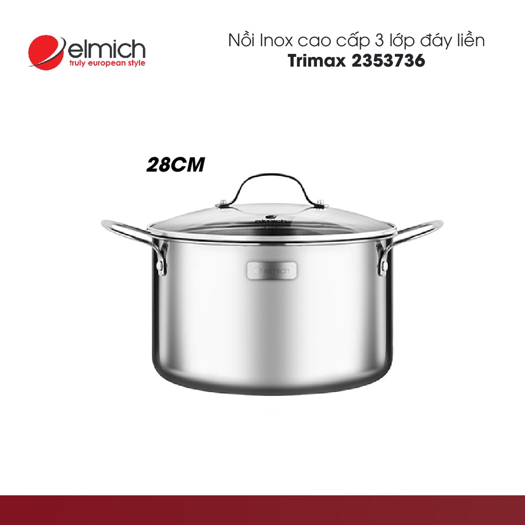 Nồi Inox cao cấp 3 lớp đáy liền Elmich Tri-Max | EL3731 size 16cm, 18cm, 20cm, 24cm, 26cm, 28cm | Hàng Chính Hãng