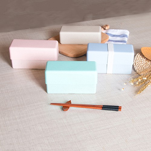 HCM - Hộp cơm lúa mì bento 2 khay thông minh xếp gọn 500ml