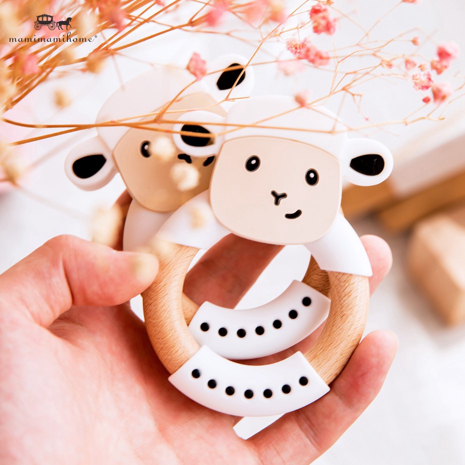 1 cái cho bé BPA Dây buộc silicone miễn phí An toàn Đồ chơi bằng gỗ Di động Xe nôi Vòng treo nôi DIY Móc Rattle Soother Vòng đeo tay Hình dạng con cừu Nuring Teether Set Sản phẩm cho Bé