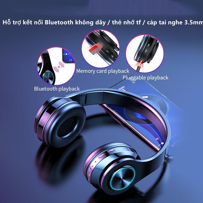 Tai nghe bluetooth không dây B39 có đèn led / có giắc cắm PC / thẻ tf cắm được / với hiệu ứng âm thanh loa siêu trầm / giảm tiếng ồn