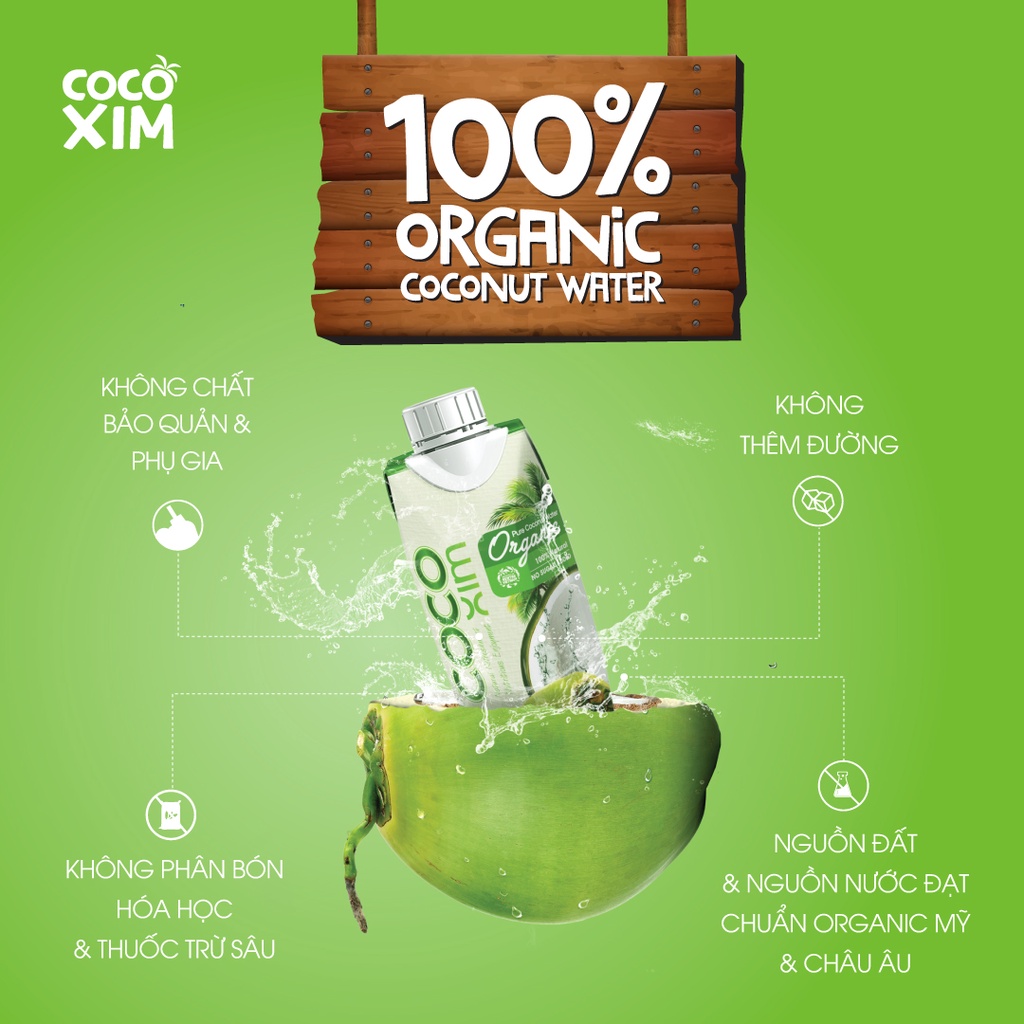 Nước dừa đóng hộp Cocoxim Organic dung tích 330ml/Hộp