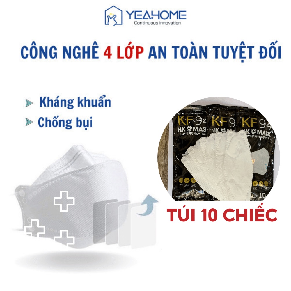 Khẩu Trang KF94 Y Tế 4D Hàn Quốc Chống Bụi Mịn Kháng Khuẩn Hàng Cao Cấp NK+ MASK - Yeahome Care