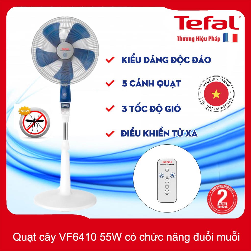 Quạt cây điều khiển từ xa Tefal VF6410-71 công suất 55W, có chức năng đuổi muỗi - Hàng chính hãng, bảo hành 24 tháng