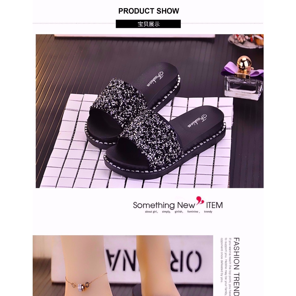 Dép Sandal Đính Kim Cương Lấp Lánh Thời Trang Dành Cho Nữ