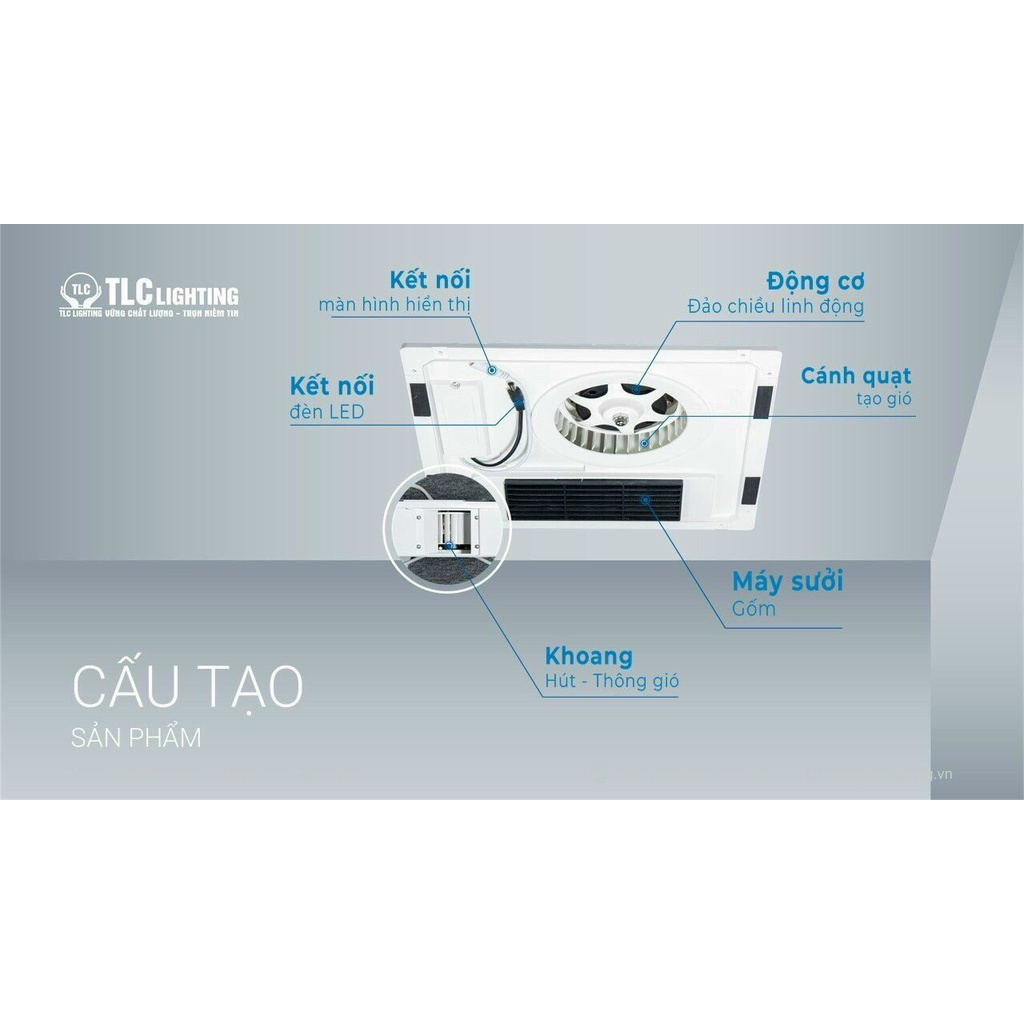 Đèn sưởi nhà tắm âm trần kết hợp thông gió,quạt mát,chiếu sáng thiết kế hiện đại có điều khiển