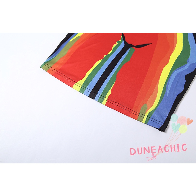 DUNEA Đầm Sát Nách In Họa Tiết 3D Màu Sắc Tương Phản Quyến Rũ Cho Nữ