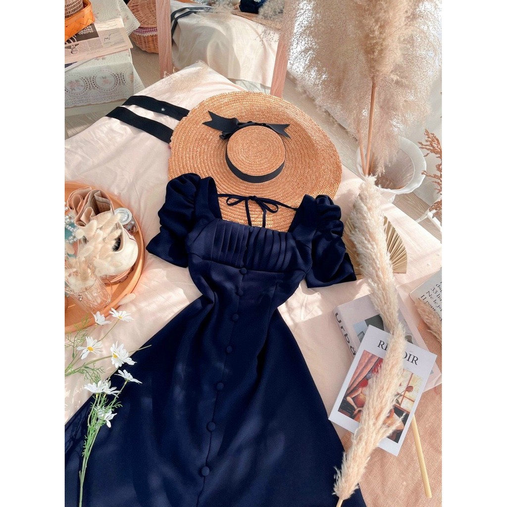 đầm xòe tay phồng xếp li ngực