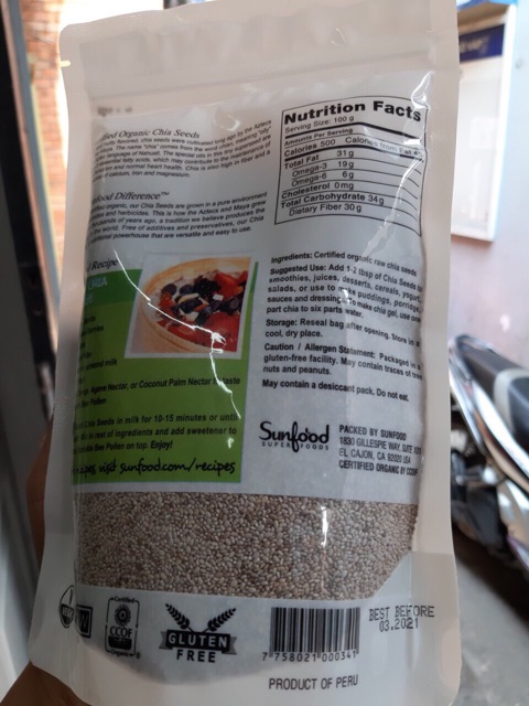 Hạt chia trắng Hữu cơ Sunfood 454g