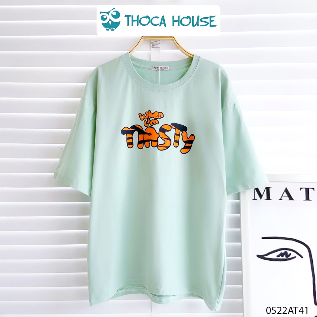 Áo thun cotton cổ tròn ngắn tay in hình Nasty THOCA HOUSE trắng, đen, xanh mint sành điệu, cá tính tuổi teen