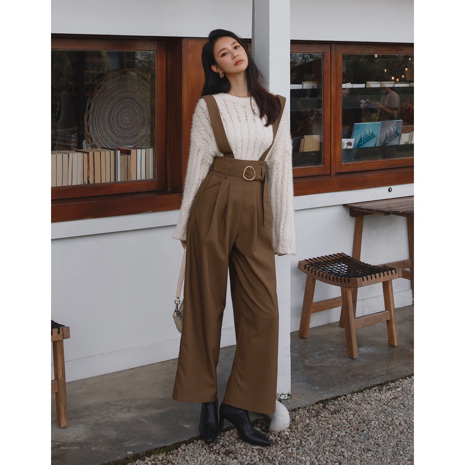 Quần ống rộng lưng cao 2 cách mặc (kèm belt) nữ Air Space Lady 2141823003