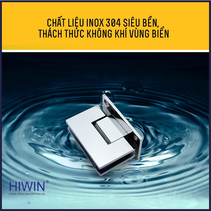 Bản lề phòng tắm kính 90 độ kính tường đế cân cạnh thẳng chất liệu inox 304 mặt gương HIWIN HG-009 (dày 5mm)