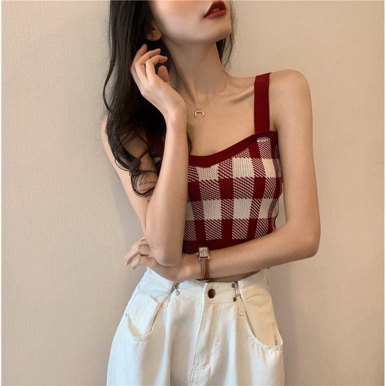 Áo dệt kim ZHELIHANGFEI hai dây dáng ngắn phong cách gợi cảm cho nữ