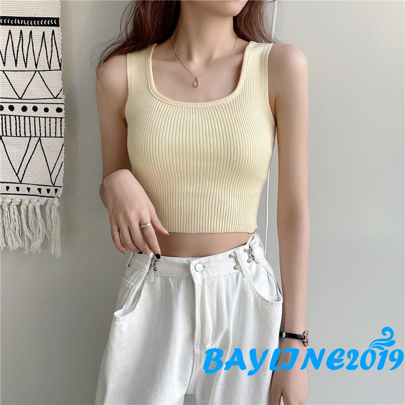 Áo croptop sát nách cổ tròn quyến rũ thời trang cho nữ