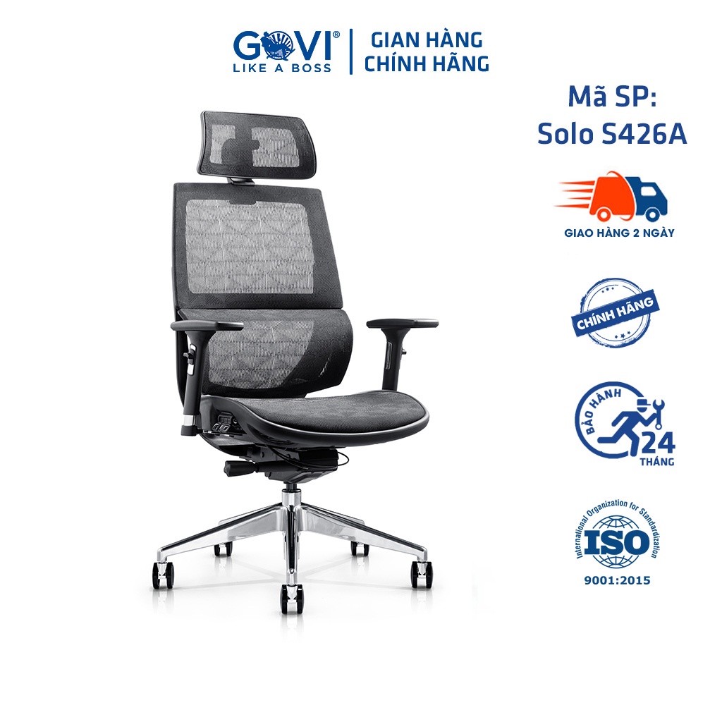 Ghế công thái học Ergonomic Solo S426A-Thiết kế tựa đầu điều chỉnh độ cao, tựa tay 3D nâng hạ, ngả lưng 90-135 độ đ