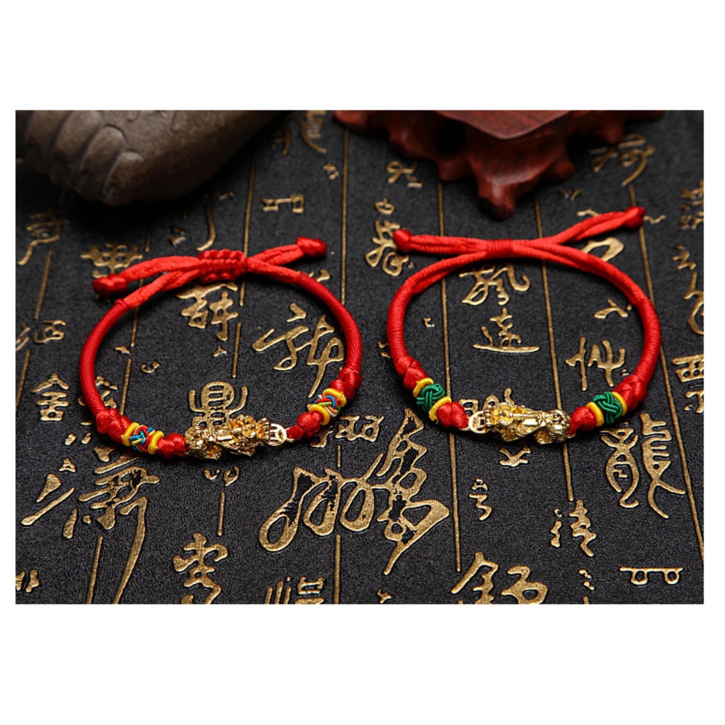 Vòng tay chỉ đỏ may mắn LETIS VT42 tỳ hưu mạ vàng, lắc tay nam nữ sợi chỉ đỏ đơn giản tùy chỉnh khích thước