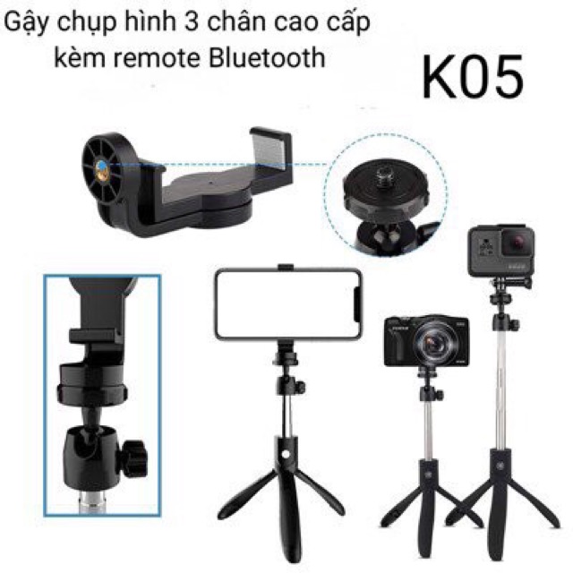 Gậy tự sướng Bluetooth 3 chân K05 điều kiểm từ xa cho điện thoại máy ảnh chuyên nghiệp ( Tiện dụng )