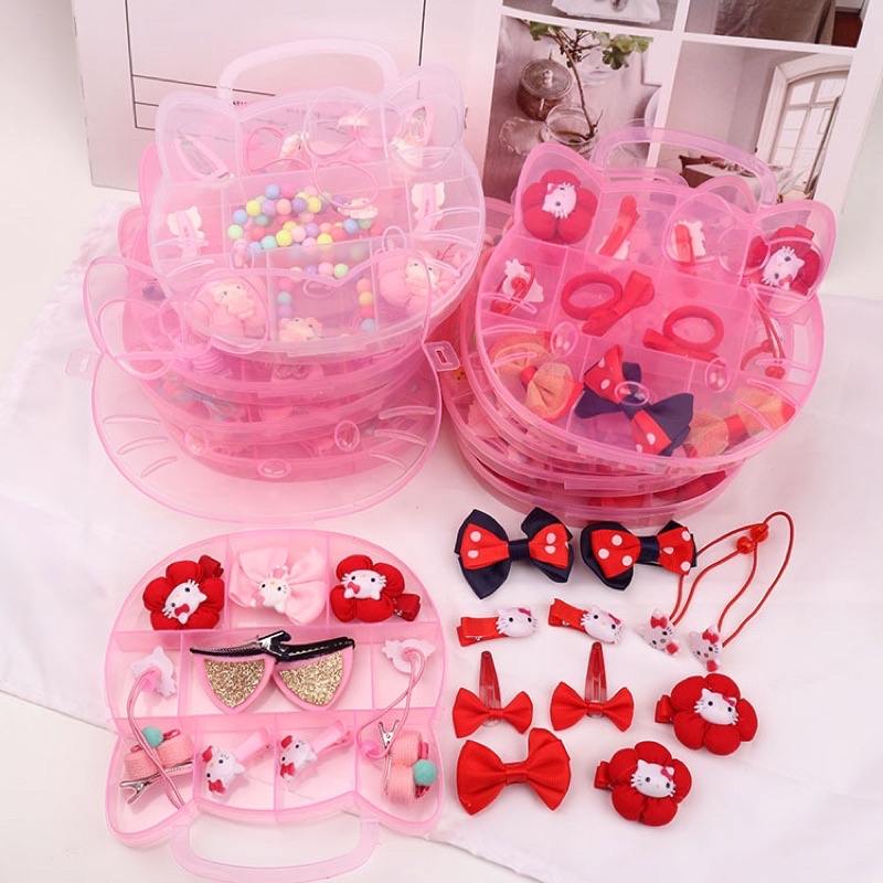 Hộp phụ kiện tóc cho bé yêu hình Hello Kitty màu hồng