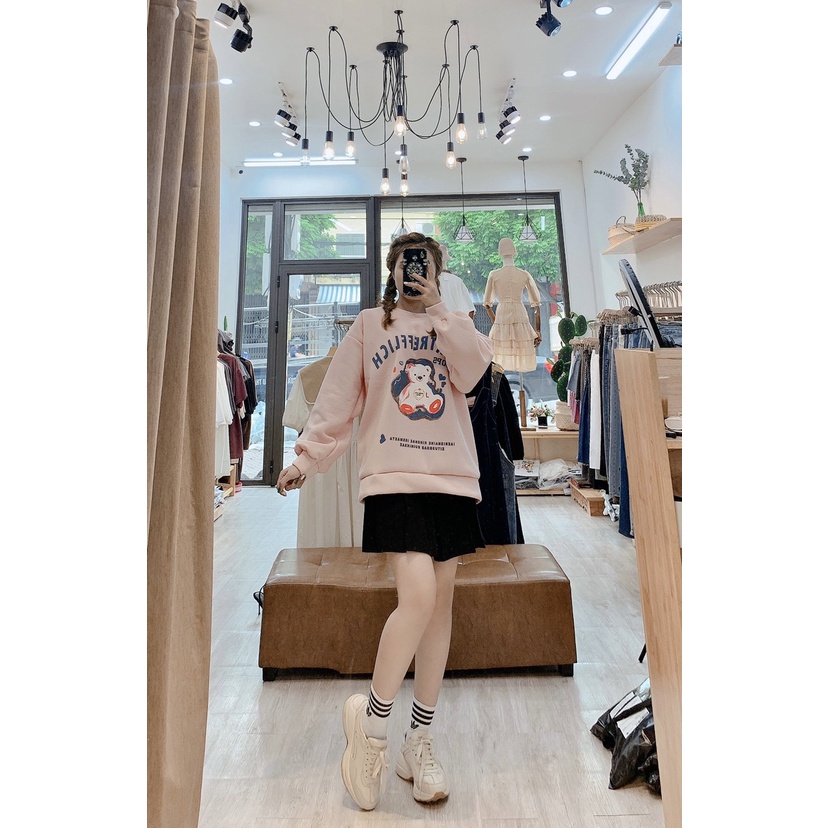 Áo nỉ sweater 2 màu hồng và be in hình gấu siêu xinh[Ảnh thật] | BigBuy360 - bigbuy360.vn