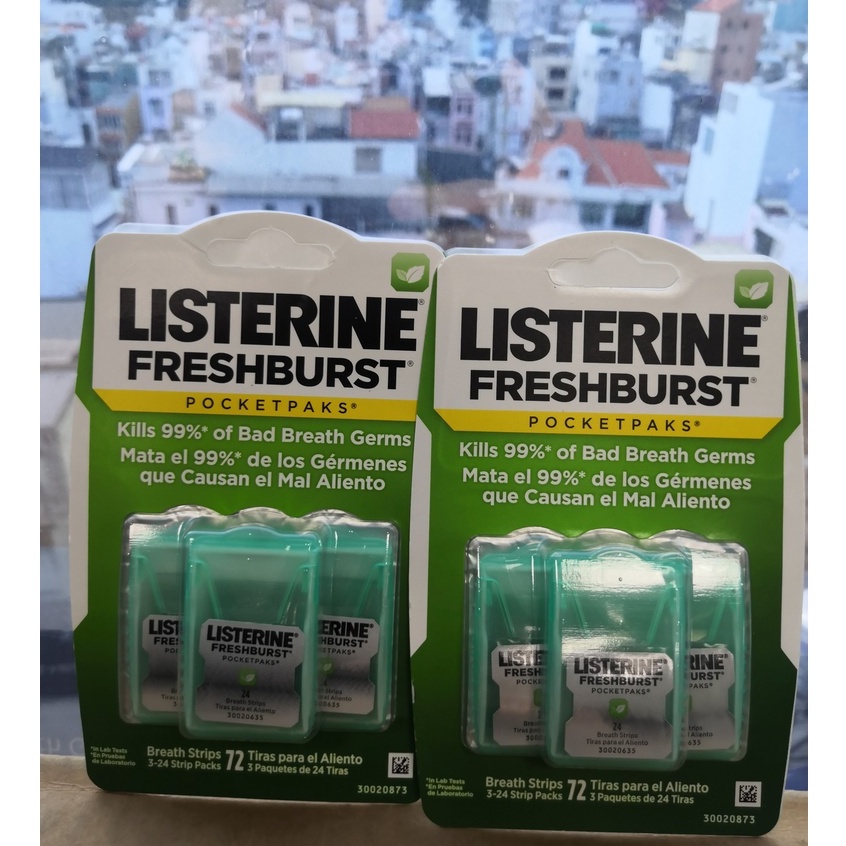 Miếng Ngậm Thơm Miệng LISTERINE Freshburst Pocketpaks Breath Strips (Xanh Lá/xanh dương) (3x24)