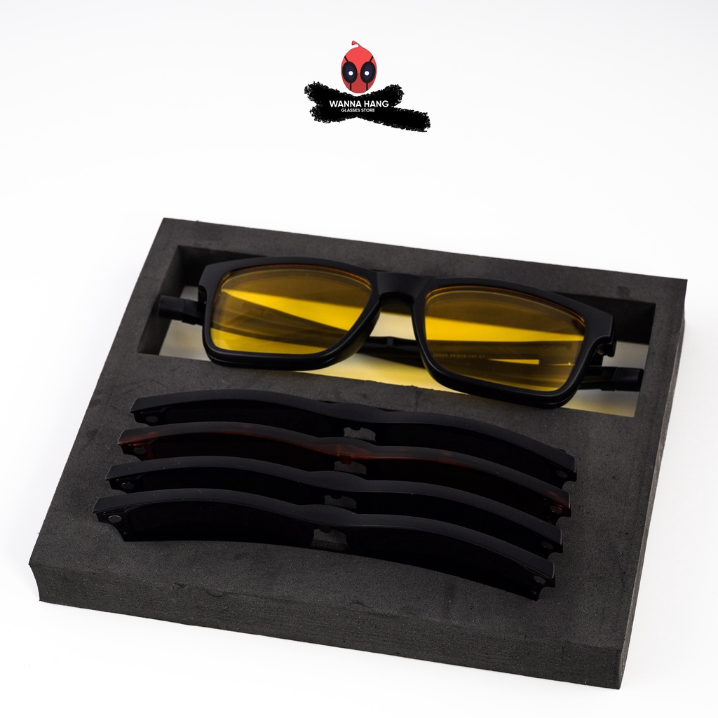 Gọng kính cận 5in1 thể thao nam châm cố định kèm 5 tròng kính râm di động chống tia UV cao cấp KTT01 Wanna Hang