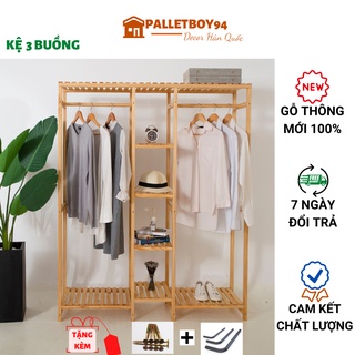 TỦ TREO QUẦN ÁO 3 BUỒNG GỖ THÔNG MỸ, KỆ TREO QUẦN ÁO GỖ THÔNG MỸ, ĐÃ ĐƯỢC SƠN DẦU KHOÁNG BẢO VỆ GỖ - PalletBoy94